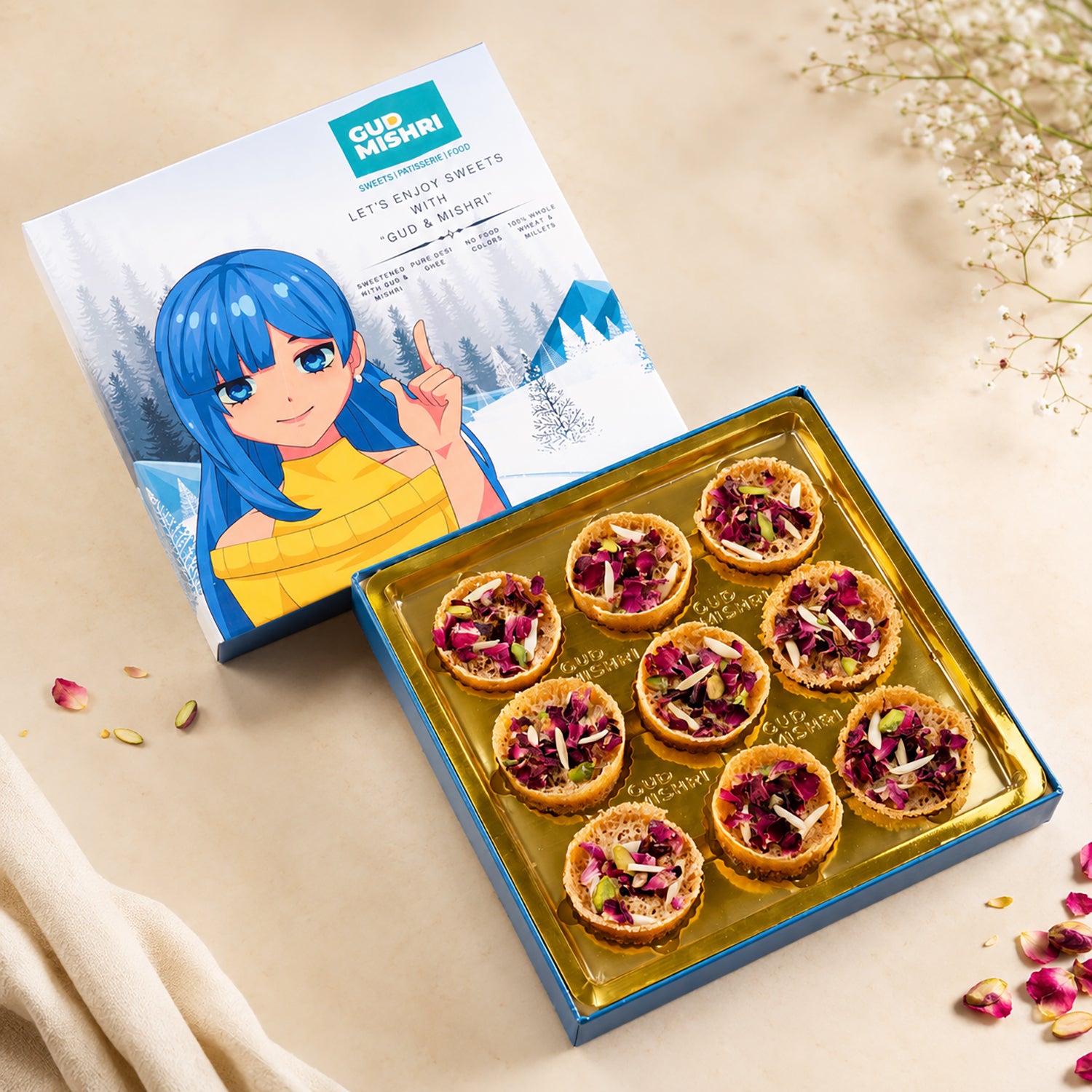 Whole Wheat Tini Mini Mishri Chasni Ghewar (9 Pcs)