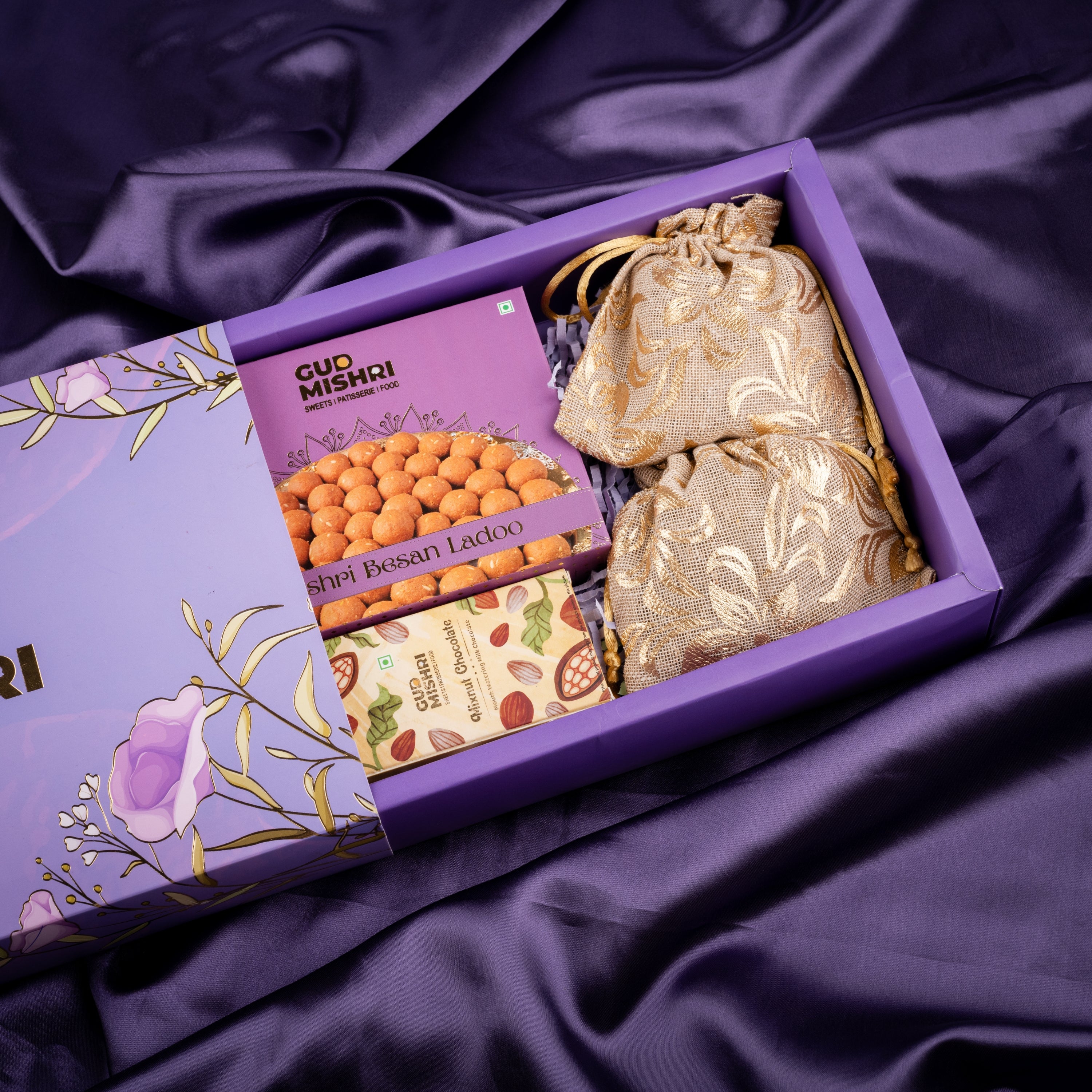 Premium Guilt-Free Gifting Combo | Besan Ladoo, Kishmish, Chocolate, Mix Dry Fruits - Gud Mishri
