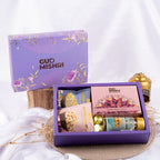 Gud Mishri Diwali Gift Hamper - AP01 | Rose Kaju Katli MAP Box 200gm, Methi Mathri 100gm, Kaju pouch 70gm, Kismis pouch 70gm, Chocolate 25gm| Premium Festive Gift Box - Gud Mishri