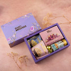 Gud Mishri Diwali Gift Hamper - AP01 | Rose Kaju Katli MAP Box 200gm, Methi Mathri 100gm, Kaju pouch 70gm, Kismis pouch 70gm, Chocolate 25gm| Premium Festive Gift Box - Gud Mishri