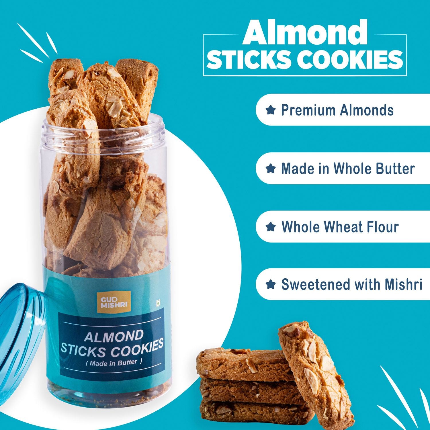 Almond Stick Cookies (200gm) - Gud Mishri
