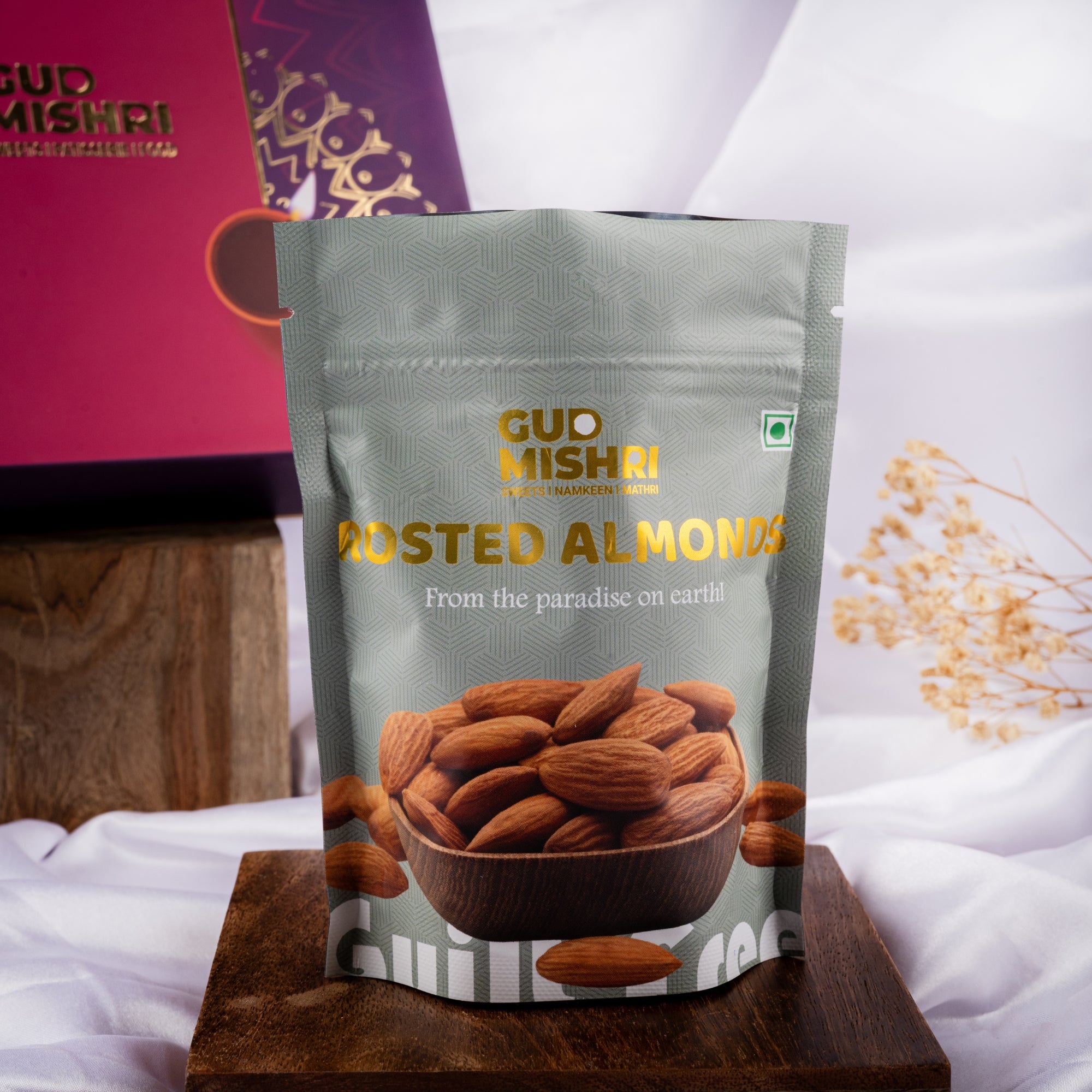 Gud Mishri Diwali Gift Hamper - BB03 | Chana Badam 200 gm, Gulabo 70gm, Kismis 70gm, Roasted Kaju 70gm,  Roasted Badam 70gm| Premium Festive Gift Box - Gud Mishri