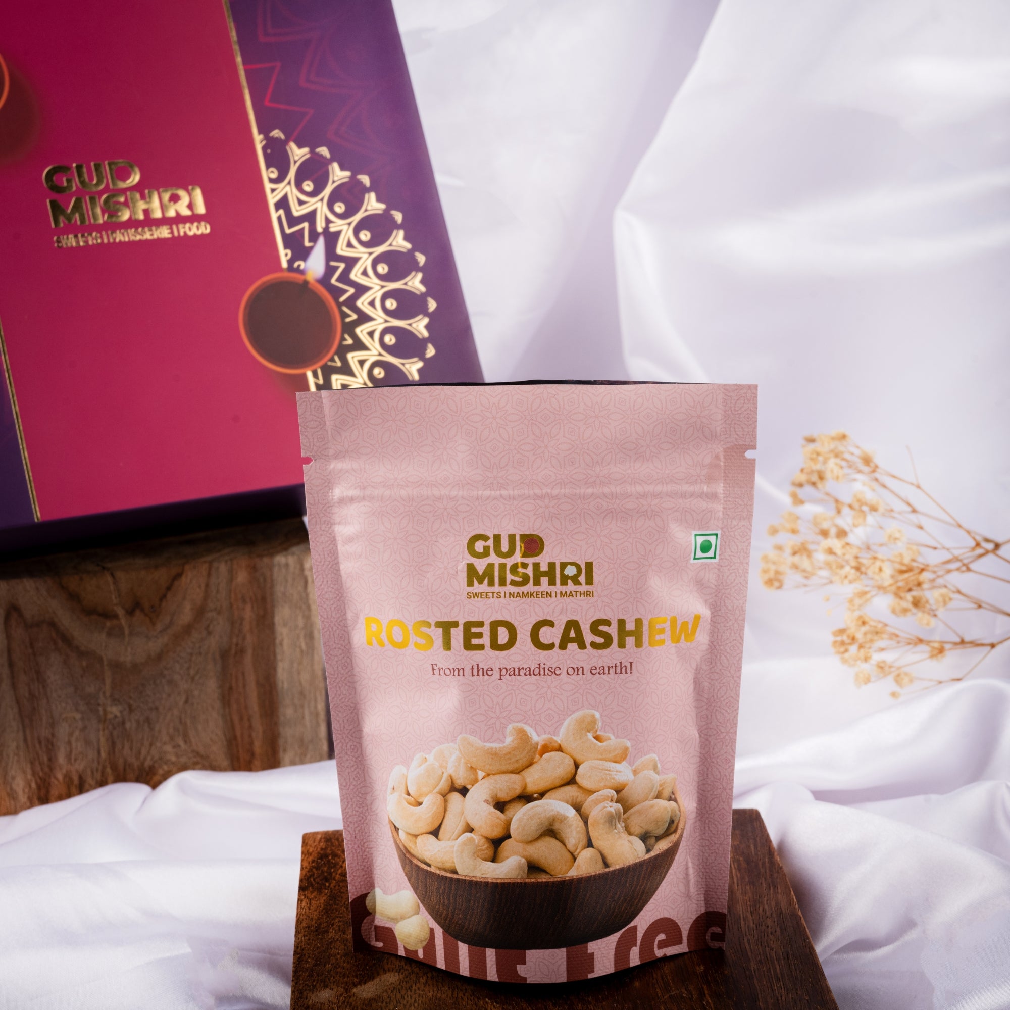 Gud Mishri Diwali Gift Hamper - BB03 | Chana Badam 200 gm, Gulabo 70gm, Kismis 70gm, Roasted Kaju 70gm,  Roasted Badam 70gm| Premium Festive Gift Box - Gud Mishri