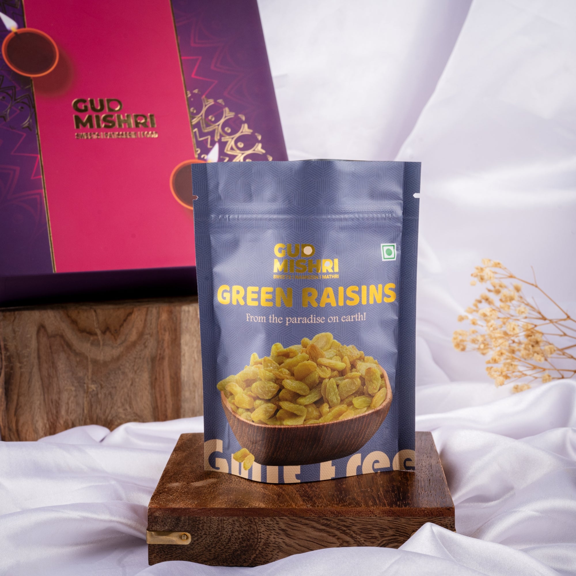 Gud Mishri Diwali Gift Hamper - BB03 | Chana Badam 200 gm, Gulabo 70gm, Kismis 70gm, Roasted Kaju 70gm,  Roasted Badam 70gm| Premium Festive Gift Box - Gud Mishri