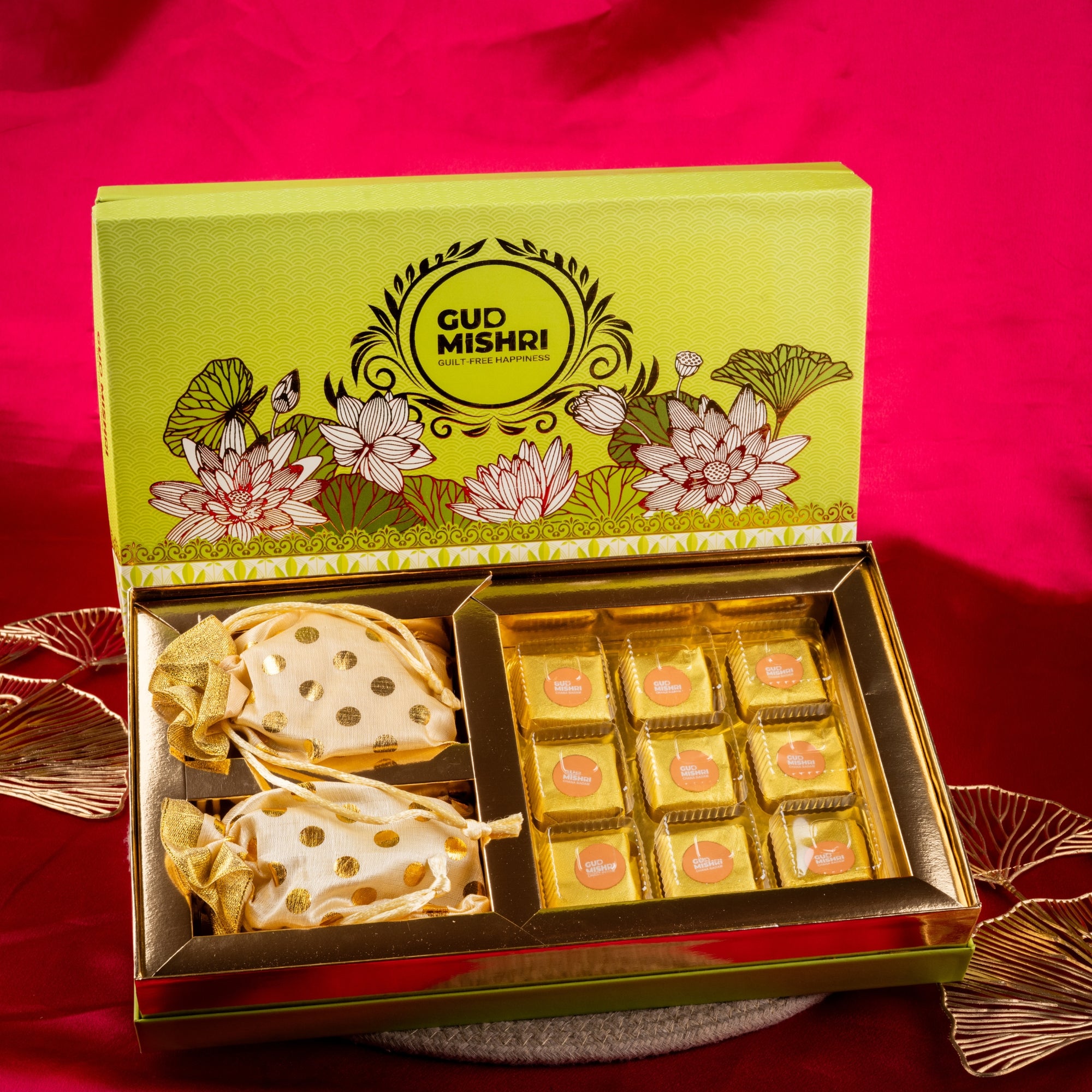 Gud Mishri Diwali Gift Hamper - BB01 | Chana Badam Mithai 225gm, Raisins 70gm, Mix Nuts 70gm | Premium Festive Gift Box - Gud Mishri