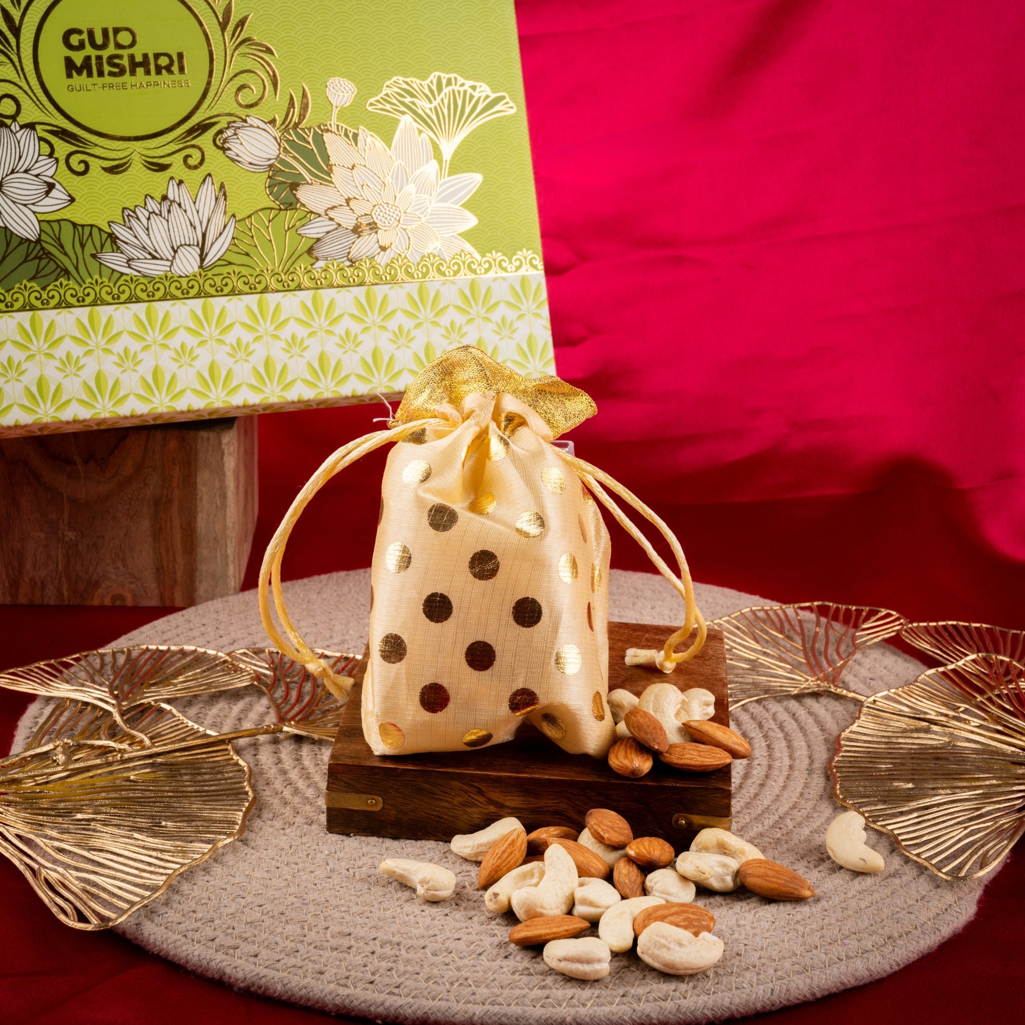 Gud Mishri Diwali Gift Hamper - BB01 | Chana Badam Mithai 225gm, Raisins 70gm, Mix Nuts 70gm | Premium Festive Gift Box - Gud Mishri