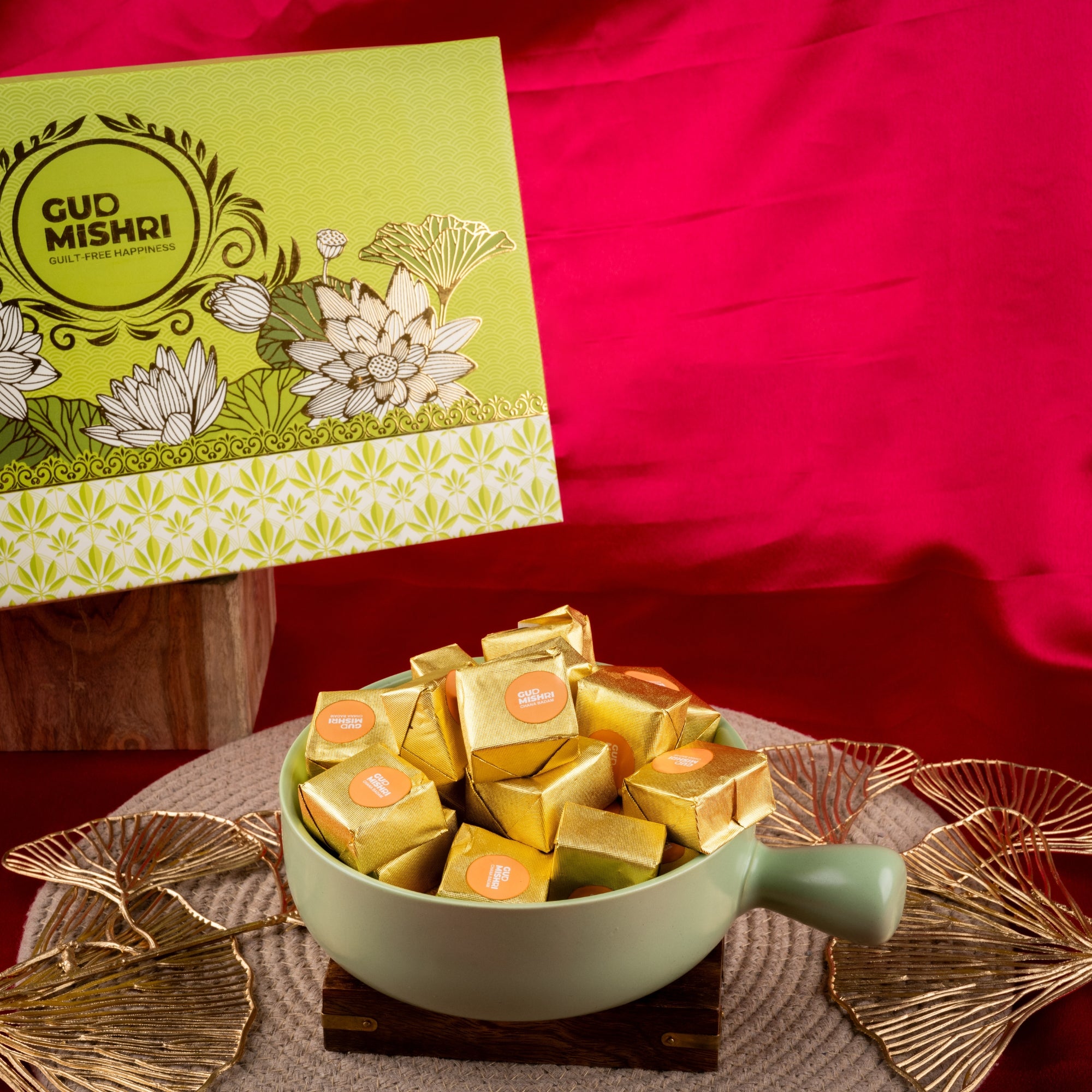 Gud Mishri Diwali Gift Hamper - BB01 | Chana Badam Mithai 225gm, Raisins 70gm, Mix Nuts 70gm | Premium Festive Gift Box - Gud Mishri