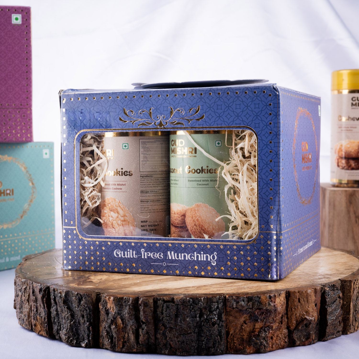 Gift Box - CD | Cashew Cookies, Coconut Cookies, Chocochips Cookies, Hazelnut Cookies, Besan Cookies - Gud Mishri