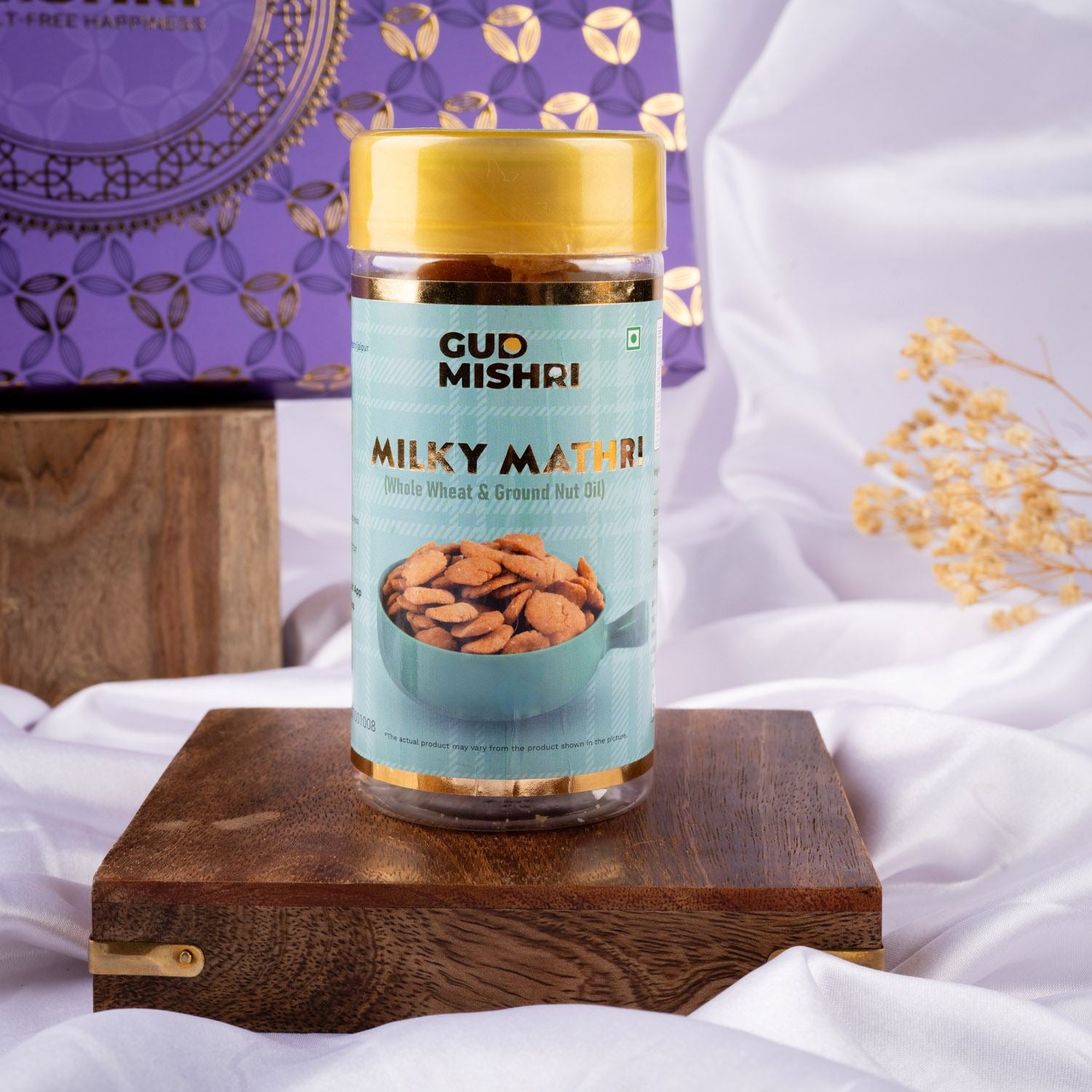 Gud Mishri Diwali Gift Hamper - BB02 | Chana Badam Mithai 225gm, Bikaneri Bhujiya 70gm, Milky Mathri 100gm  | Premium Festive Gift Box - Gud Mishri