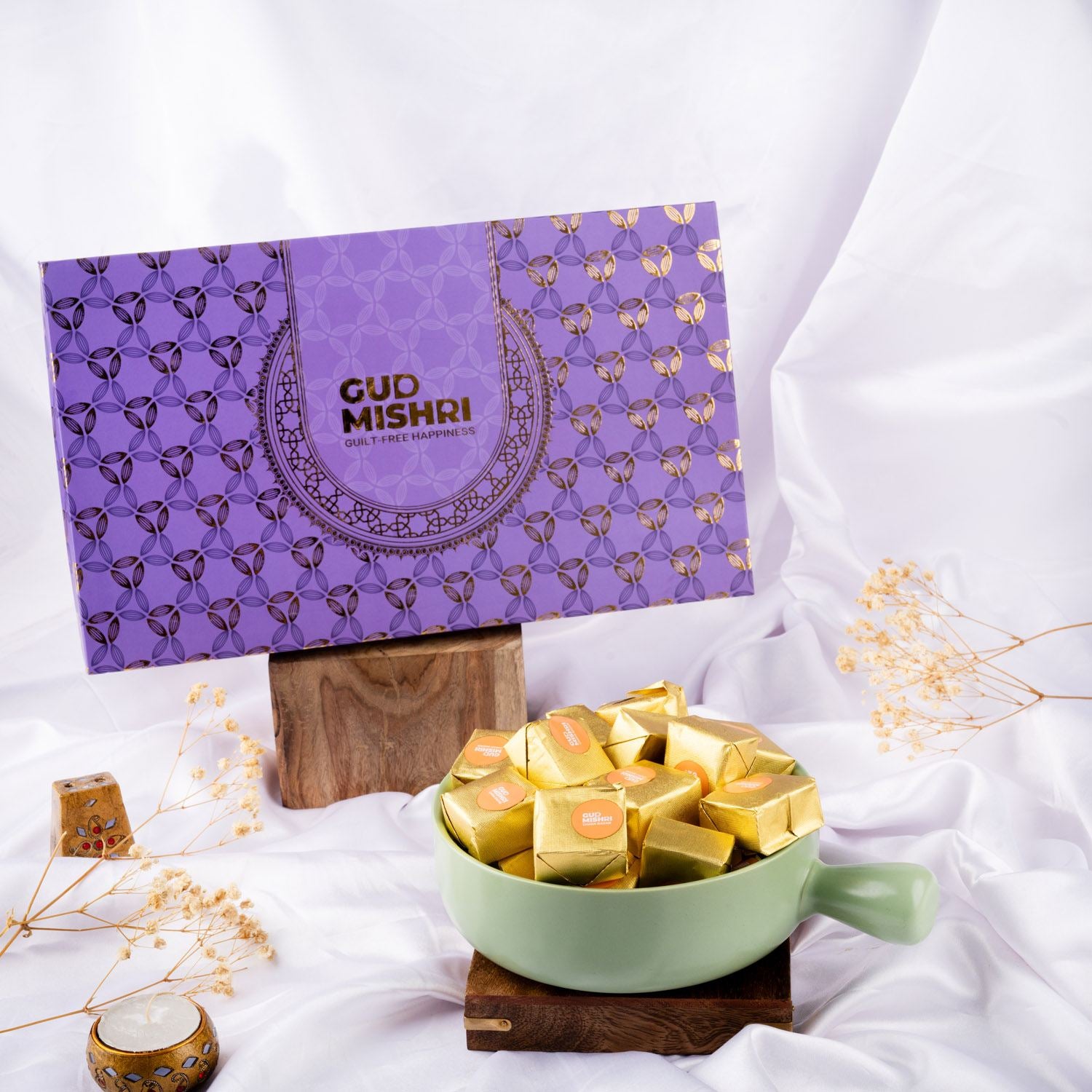 Gud Mishri Diwali Gift Hamper - BB02 | Chana Badam Mithai 225gm, Bikaneri Bhujiya 70gm, Milky Mathri 100gm  | Premium Festive Gift Box - Gud Mishri