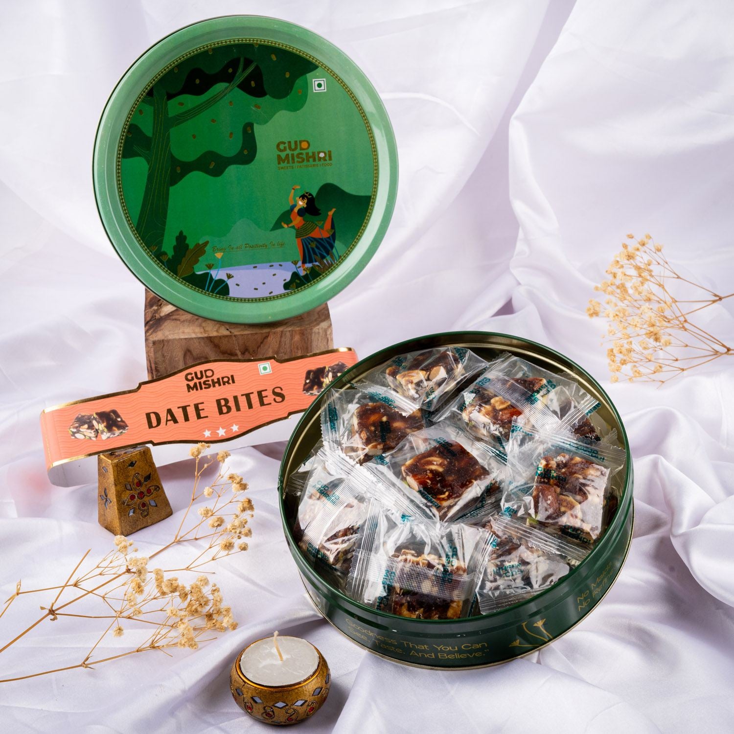 Date Bites Round Tin Box - Gud Mishri