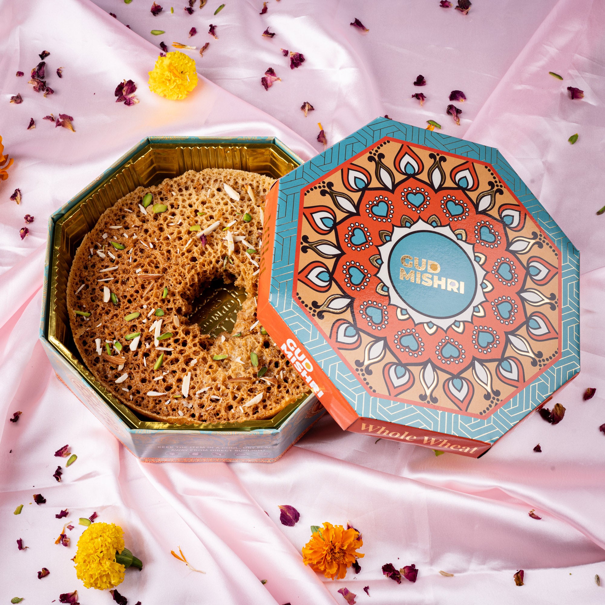 Whole Wheat Mishri Chasni Ghewar (Bada) - Gud Mishri