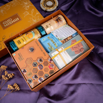 Kaju Choco Pastry, Gud Peanut, Bhujiya, Cookies and Chocolate Gift Hamper (RJB-03)