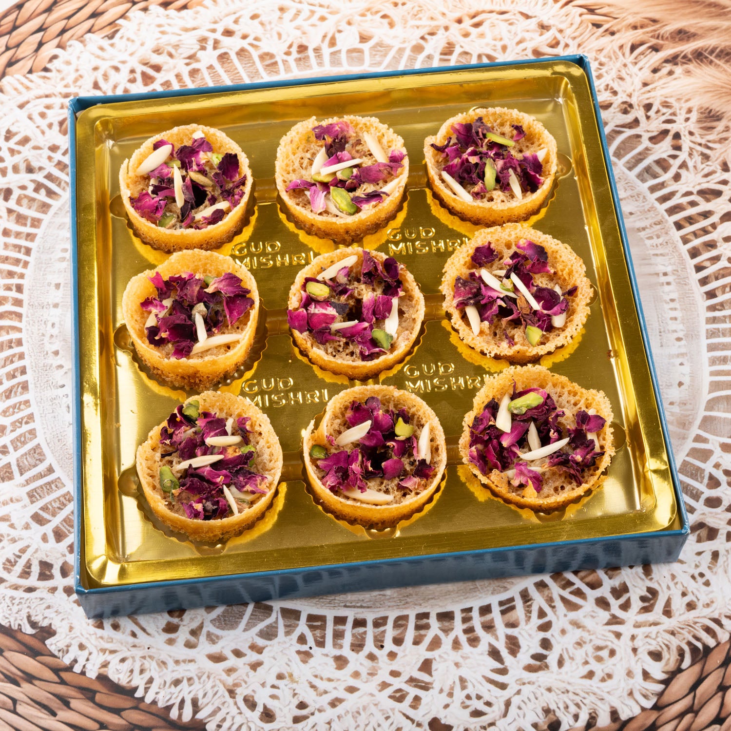 Whole Wheat Tini Mini Mishri Chasni Ghewar (9 Pcs)