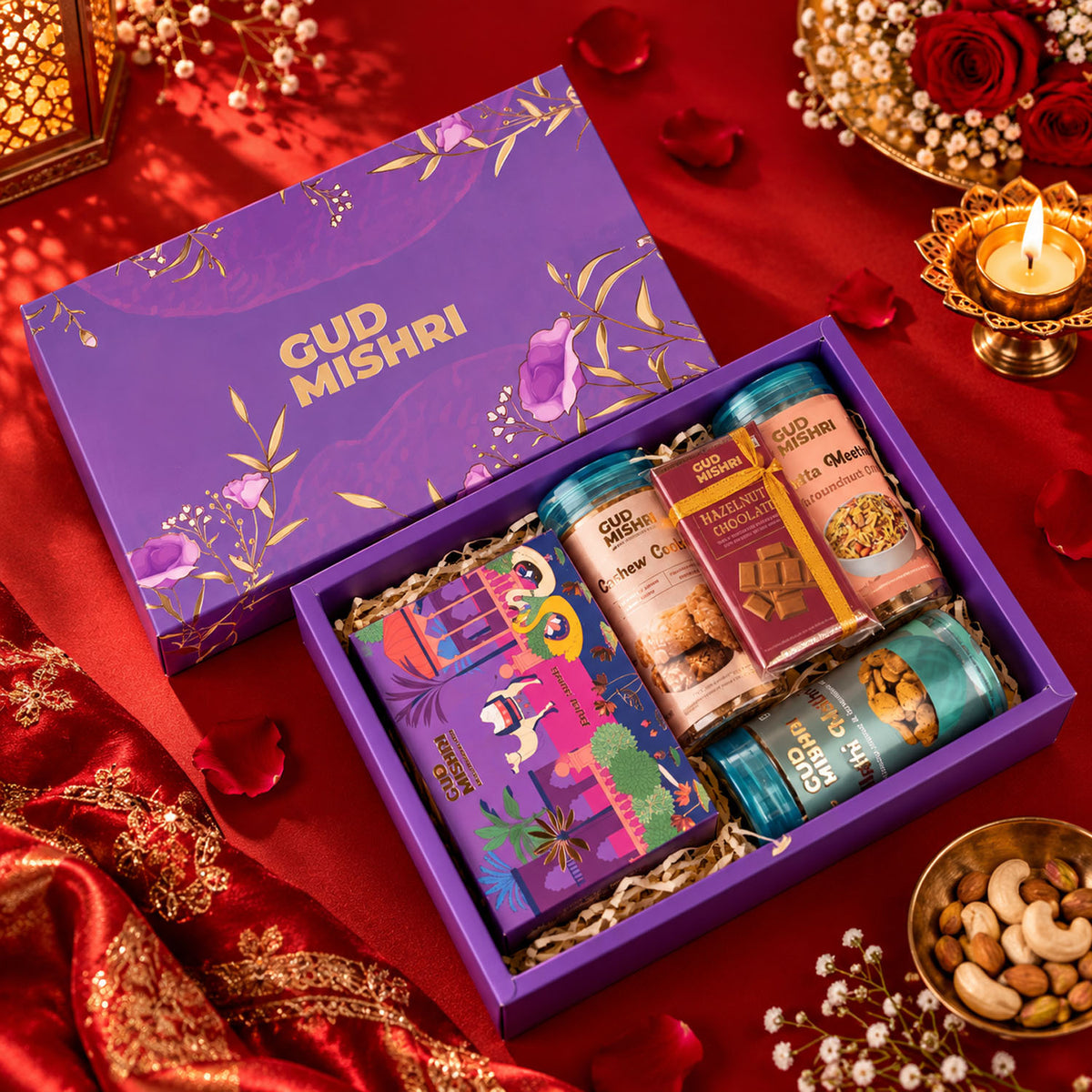 Cookies, Namkeen, Chana Badam Barfi, and Chocolate Gift Hamper (DGH-46)