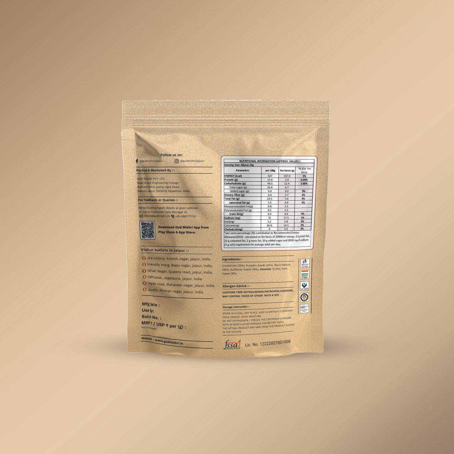 Mix Seeds & Nuts Crunchy (70gm) - Gud Mishri