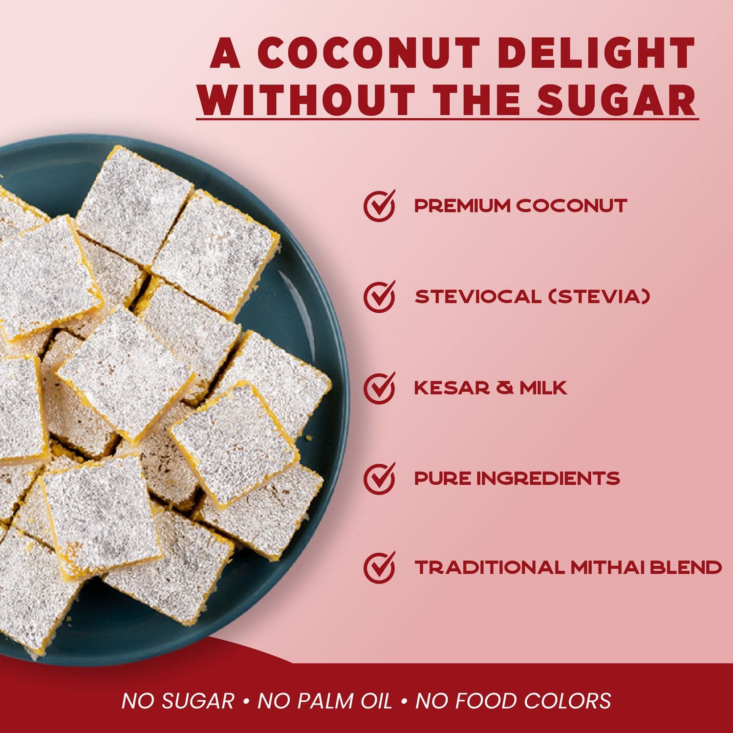 Nariyal Barfi Kesar (Sugar-Free) - Gud Mishri