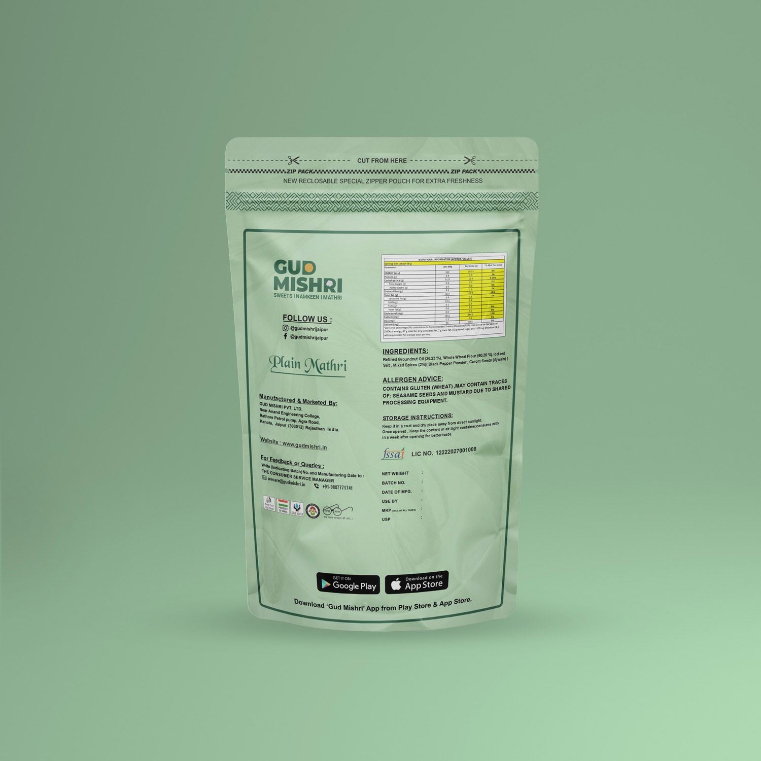 Plain Aata Mathri-400gms - Gud Mishri