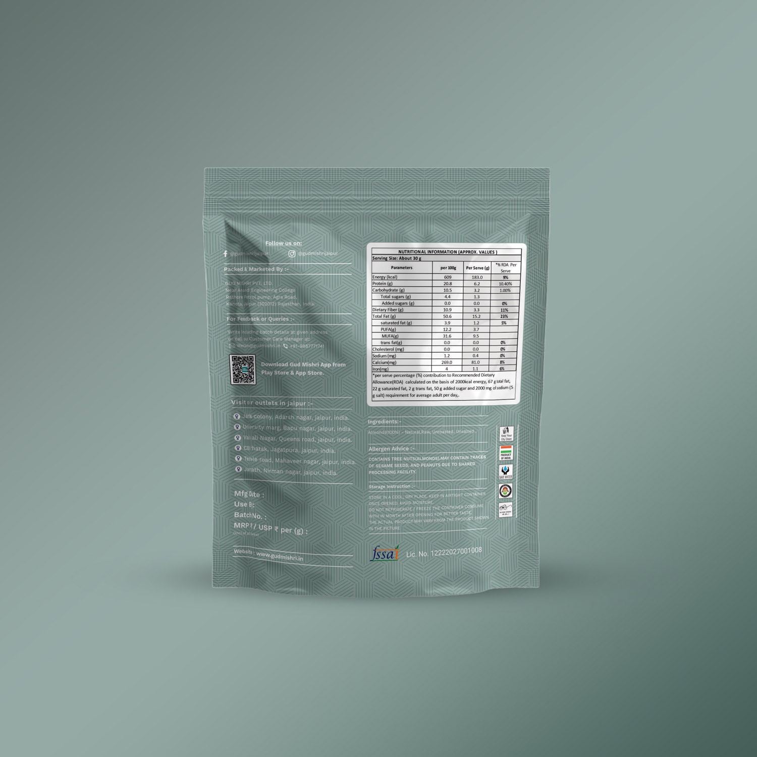 Roasted Almond (70gm) - Gud Mishri