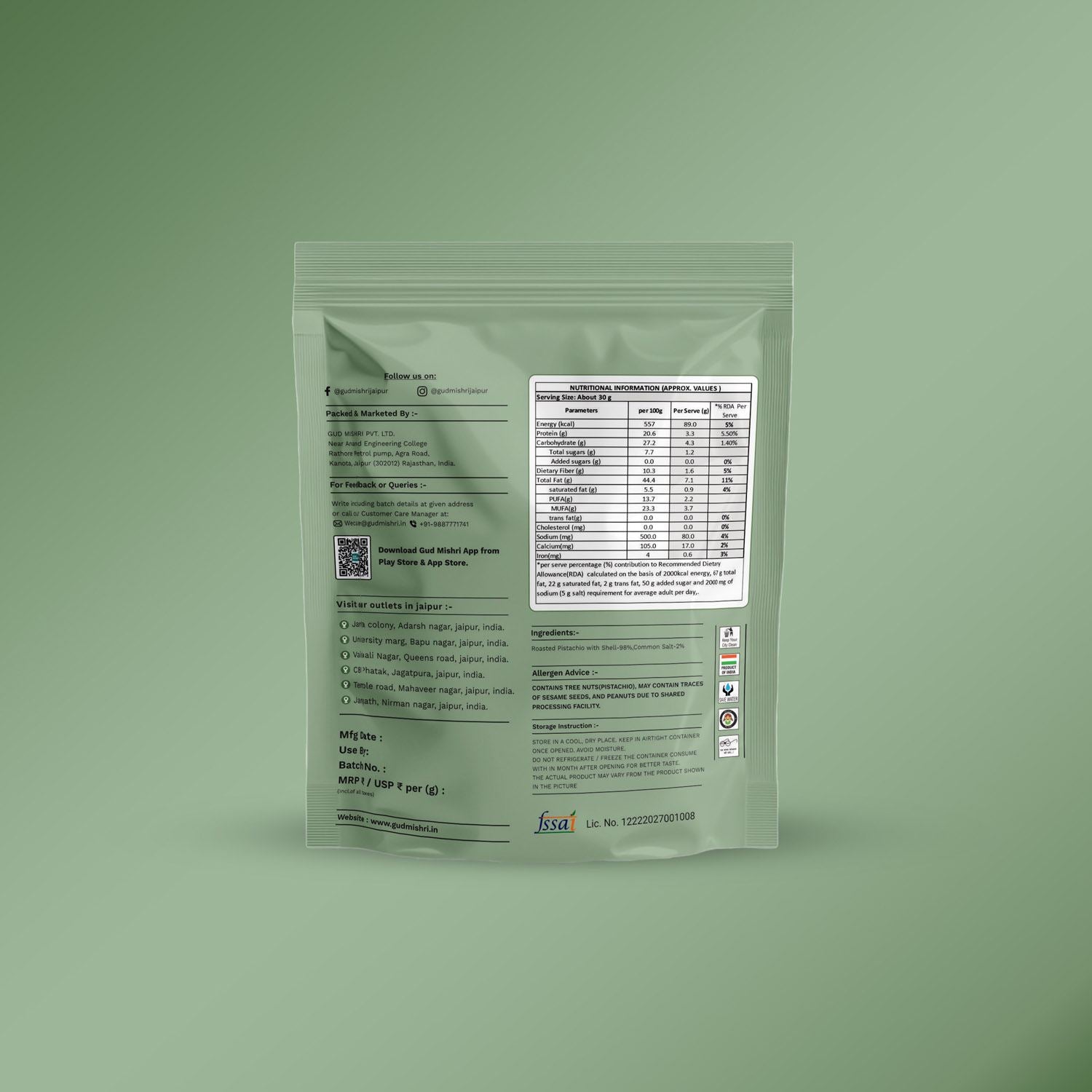 Roasted Pistachios (70gm) - Gud Mishri